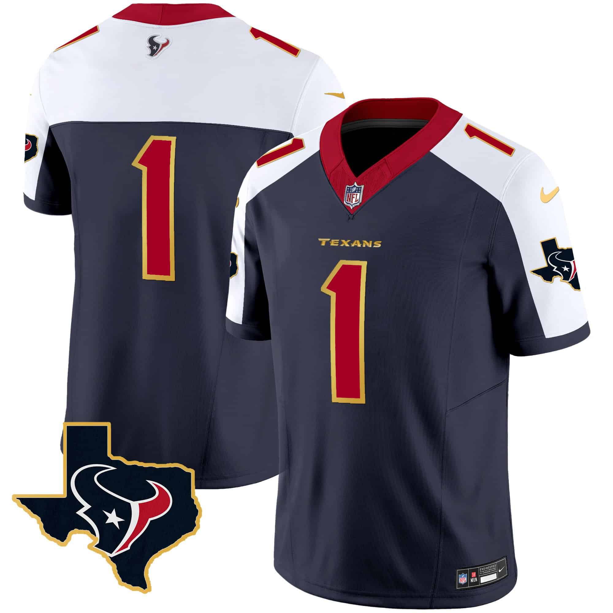 Men Houston Texans #1 Diggs Dark blue Gold 2024 Nike Trim Vapor NFL Jersey